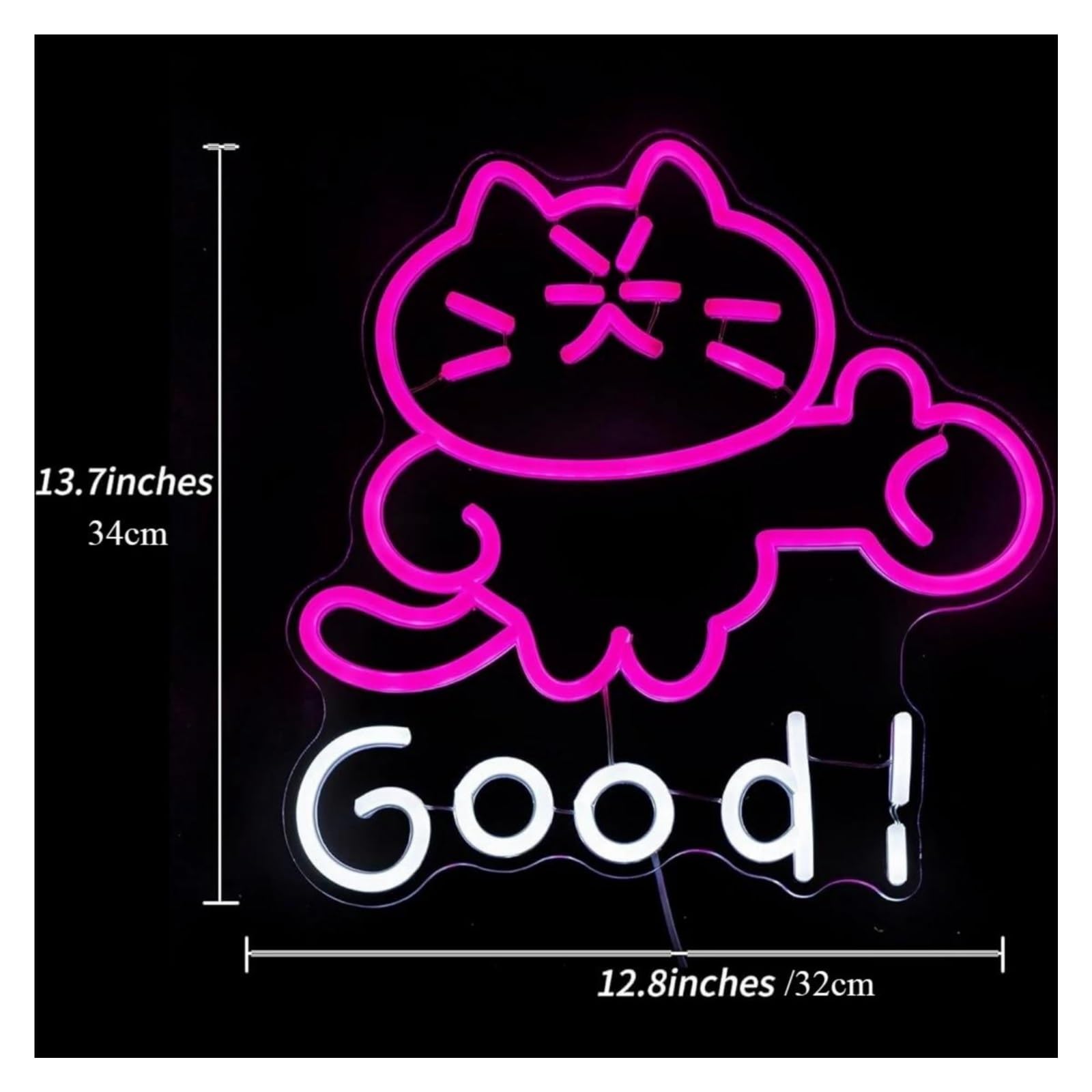 Décor Mural Lumière Enseigne Au Néon Pour Chat Alimentée Par USB Intensité Variable Signe De L'alphabet Good, Pour Chambre À Coucher Maison De Chat Décoration Murale 32cm×34cm