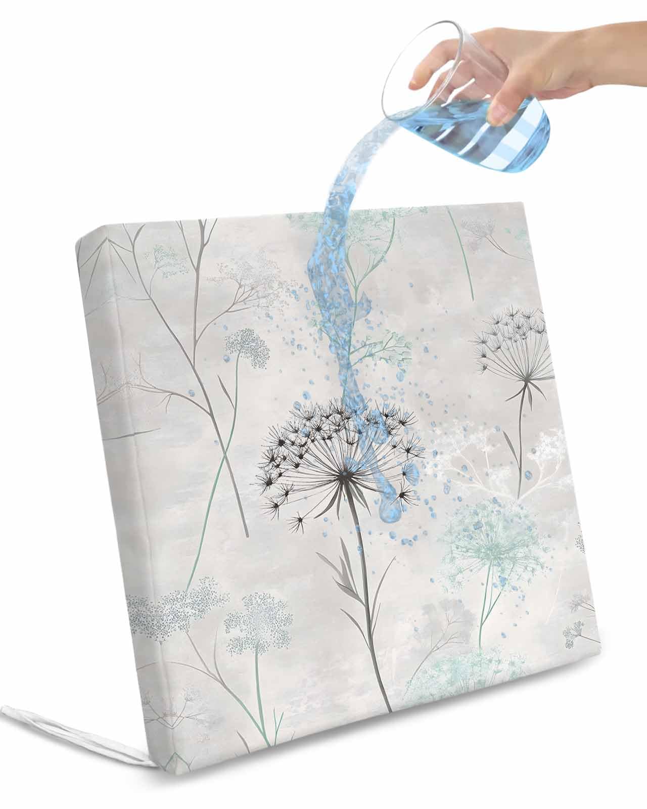 2 Pack Teal Black Dandelion Waterproof Cushion Covers with Ties, Outdoor Patio Chaise Lounge Chair Seat Cushion Slip Covers Replacement(Only Cover) Vintage Watercolor Floral 22