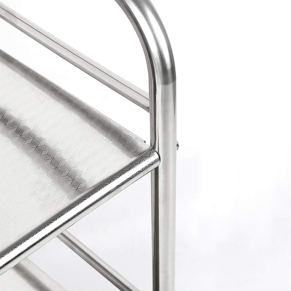 LANTUS Stainless Steel Serving Trolley with Wheels, Restaurant Trolley, 3 Shelves Storage Kitchen Trolley Contemporary Style (61 x 36 x 75 cm)