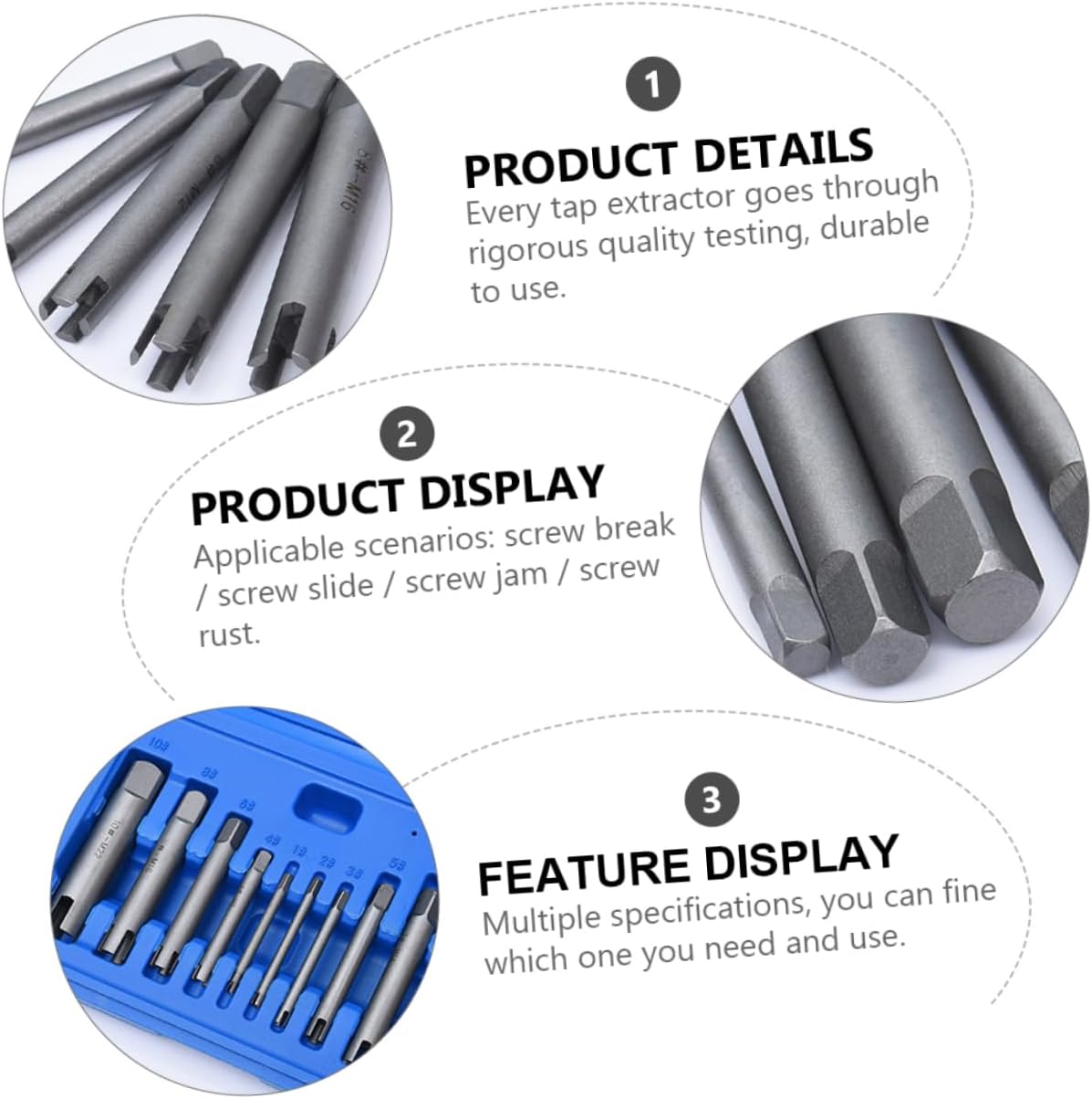 VILLCASE 10Pcs Screw Extractor Set Broken Tap Removers for Damaged Bolt and Screw Extraction Durable Design for Home Repair and Industrial Use Includes Storage Box