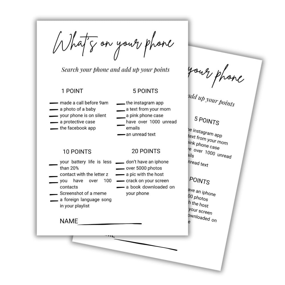 What's on Your Phone Party Game (Set of 100 Sheets)