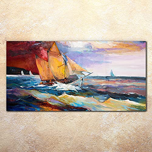 Art mural en verre trempe ocean ship waves 140x70 cm finition premium