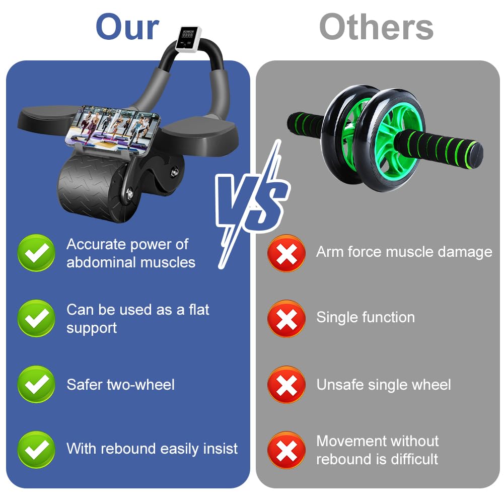 Flintronic Wheels Roller trener brzucha, automatyczne odbijanie brzucha, sprzęt fitness, trenażer brzucha z matą na kolana i timerem, do fitnessu, treningu, treningu