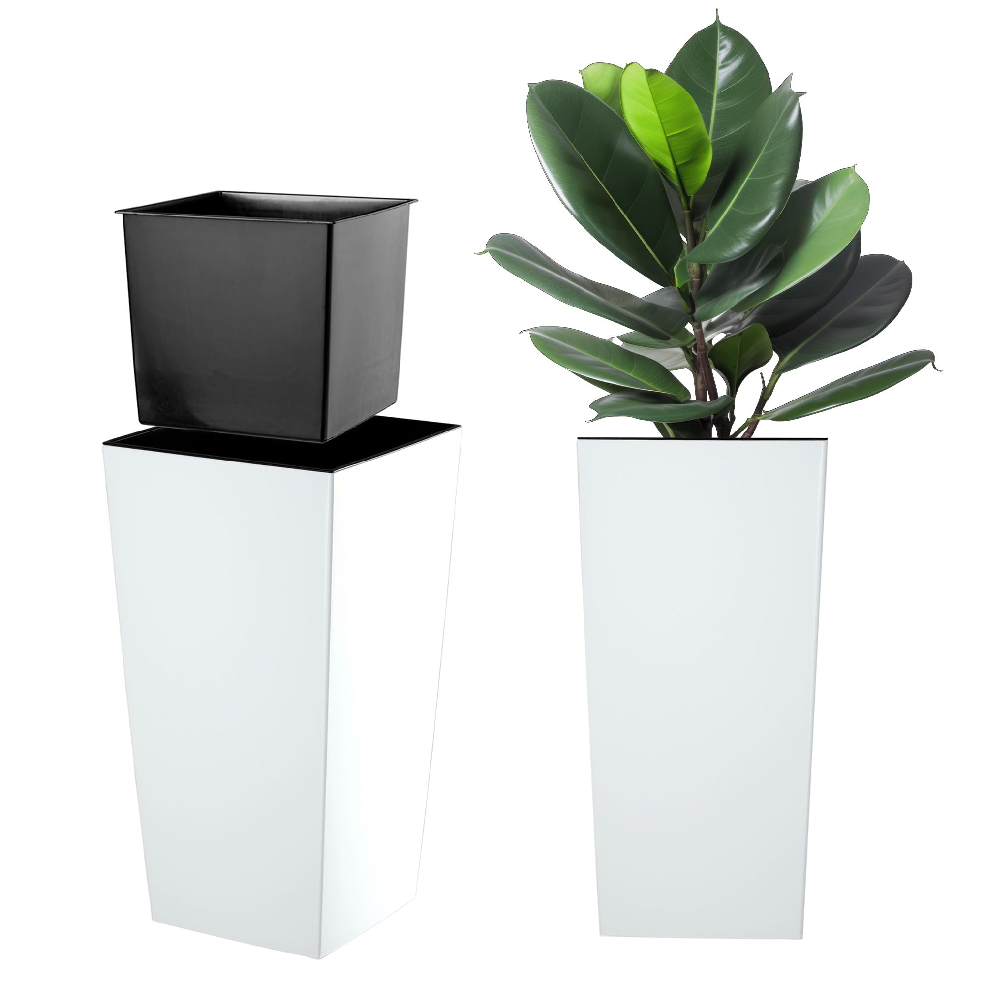 KADAX Macetero Alto de Diseño Moderno para Plantas de Interior y Exterior, Maceta Grande de Plástico, Jardinera Alta (Crema, Texturizado, 68 cm) — view 45