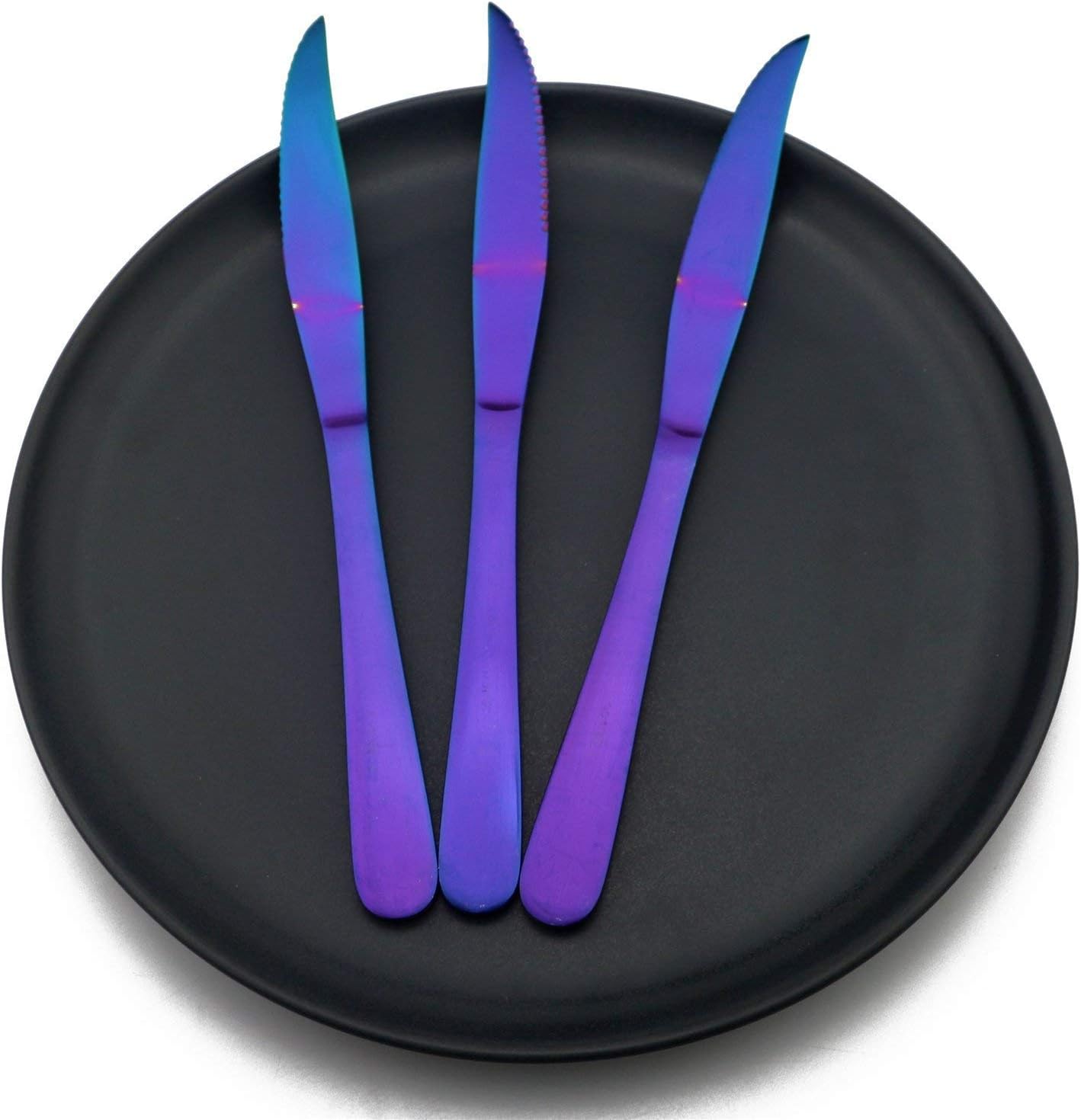 8-Pieces Rainbow Steak knives Foodservice Pattern,Reusable Knife cutlery flatware set Knives set Stainless Steel, Sharp Knife, 8.86-Inch,For BBQ Parties Kitchens Weddings Dinners