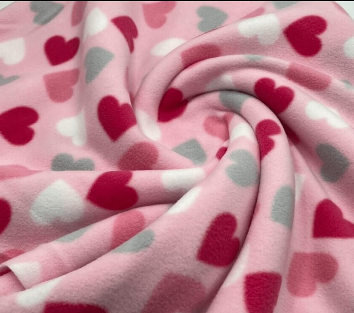 Premium Quality Anti-Pill Printed Polar Fleece | Soft Washable Fabric | Sold by The Metre | 10 Prints in Stock | by T9 Fabrics (Pink Love Heart)