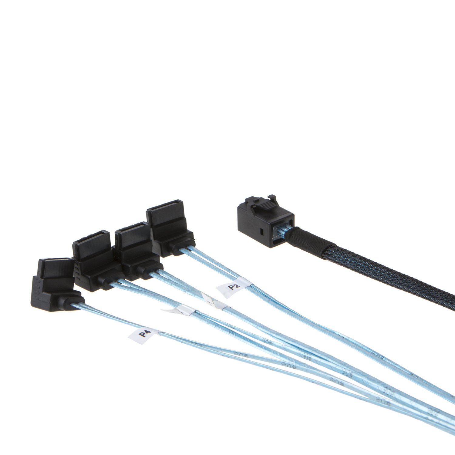 Cablecc Internal Mini SAS SFF-8643 Host to Angled 4 SATA Target Hard Drive 6Gbps Data Server Raid Cable 1m Cablecc Internal Mini SAS SFF-8643 Host to Angled 4 SATA Target Hard Drive 6Gbps Data Server Raid Cable 1m