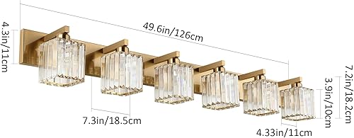 Miniatura 3 de Aipsun Lámpara de tocador de baño, accesorios de iluminación de cristal de latón, 6 luces, accesorios de iluminación modernos para baño (excluir