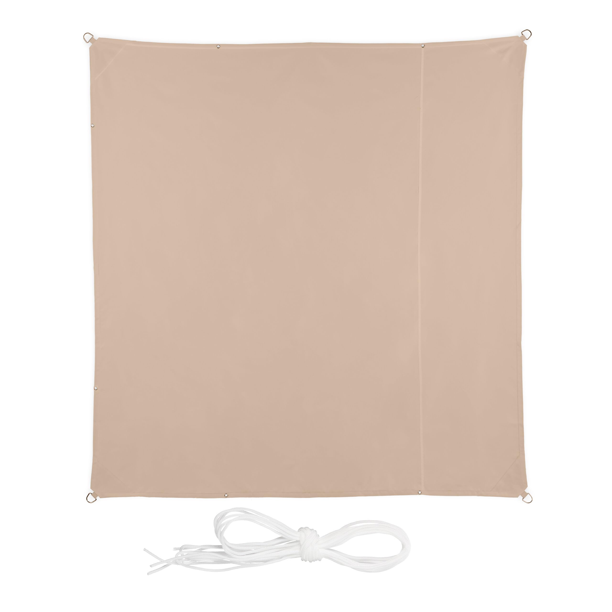 Relaxdays Toldo Vela, 3,5 x 3,5 m, Repelente al Agua, Poliéster, Cuerdas Tensoras, Cuadrado, Jardín, Balcón, Beige