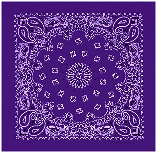 Large Bandanas 27 x 27 | Versatile Biker Rags | Classic Paisley Bandana Pattern - Purple CA4200