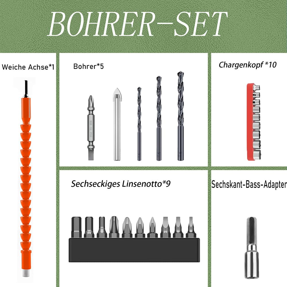Akku Bohrschrauber 21V/18V, Ersatz für Makita 18V Akku, mit 26PCS Zubehöre,1x 3.0 Ah Akku und Ladegerät, 45 N.m, 25+1Drehmomentstufen, 2-Gang, für Haus DIY Projekt