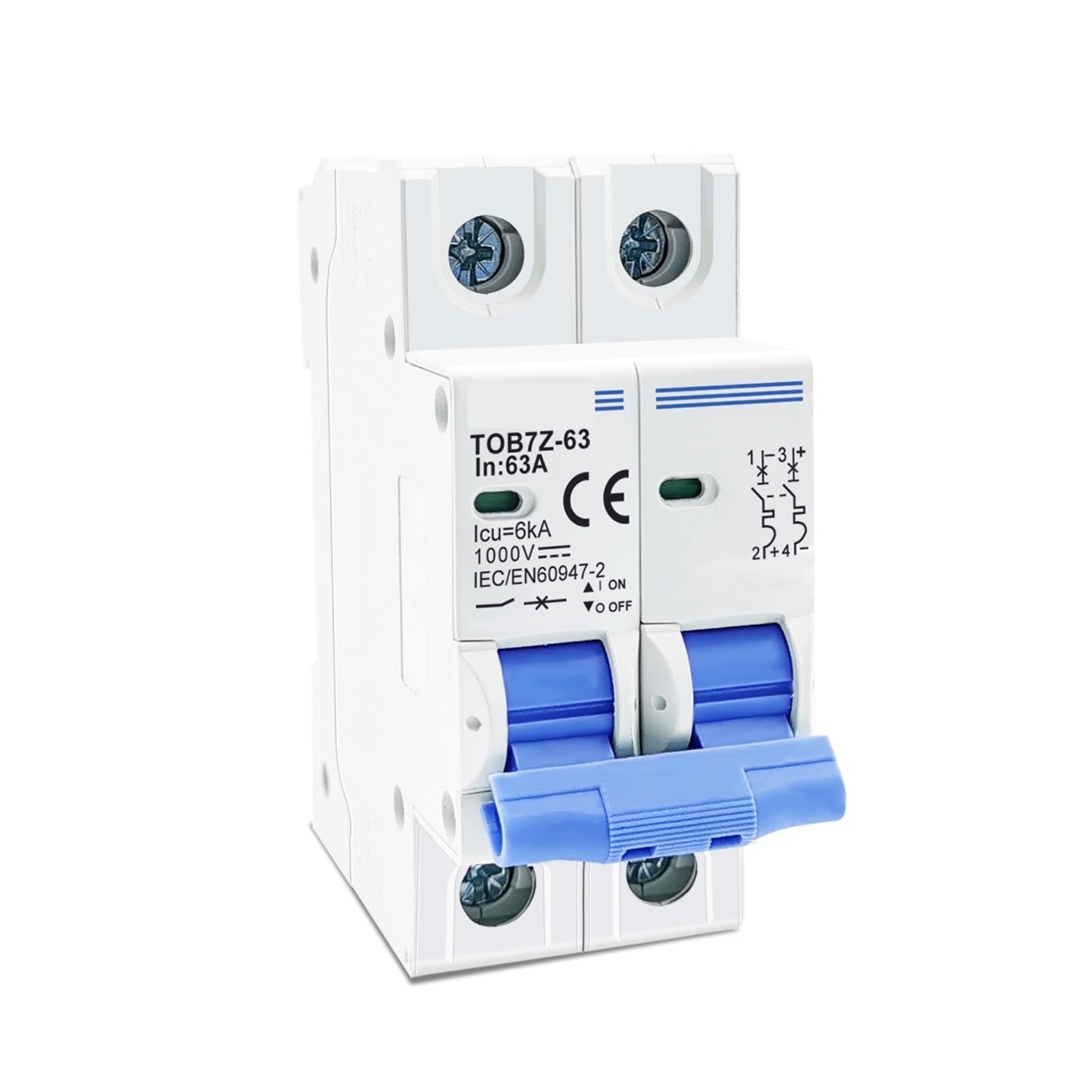 Mini interruttore solare solare 2P DC 1000V 3A 6A 10A 16A 20A 25A 32A 40A 50A 63A DC MCB for impianto fotovoltaico