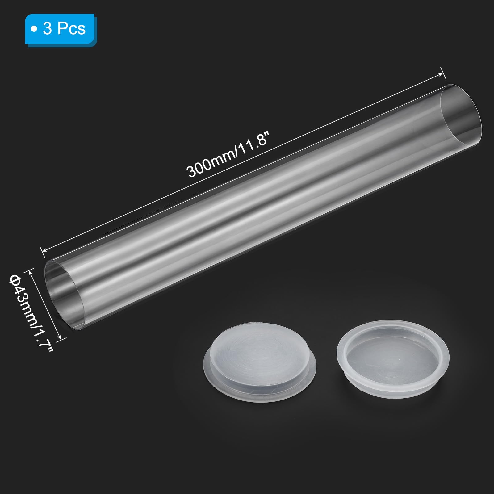PATIKIL 11.8"L x 1.7"Dia Clear Storage Tubes, 3Pcs PC Plastic Transparent Hollow Round Rigid Tube with Cap for Beads Bath Salt Container Wedding Party Favors - Image 2