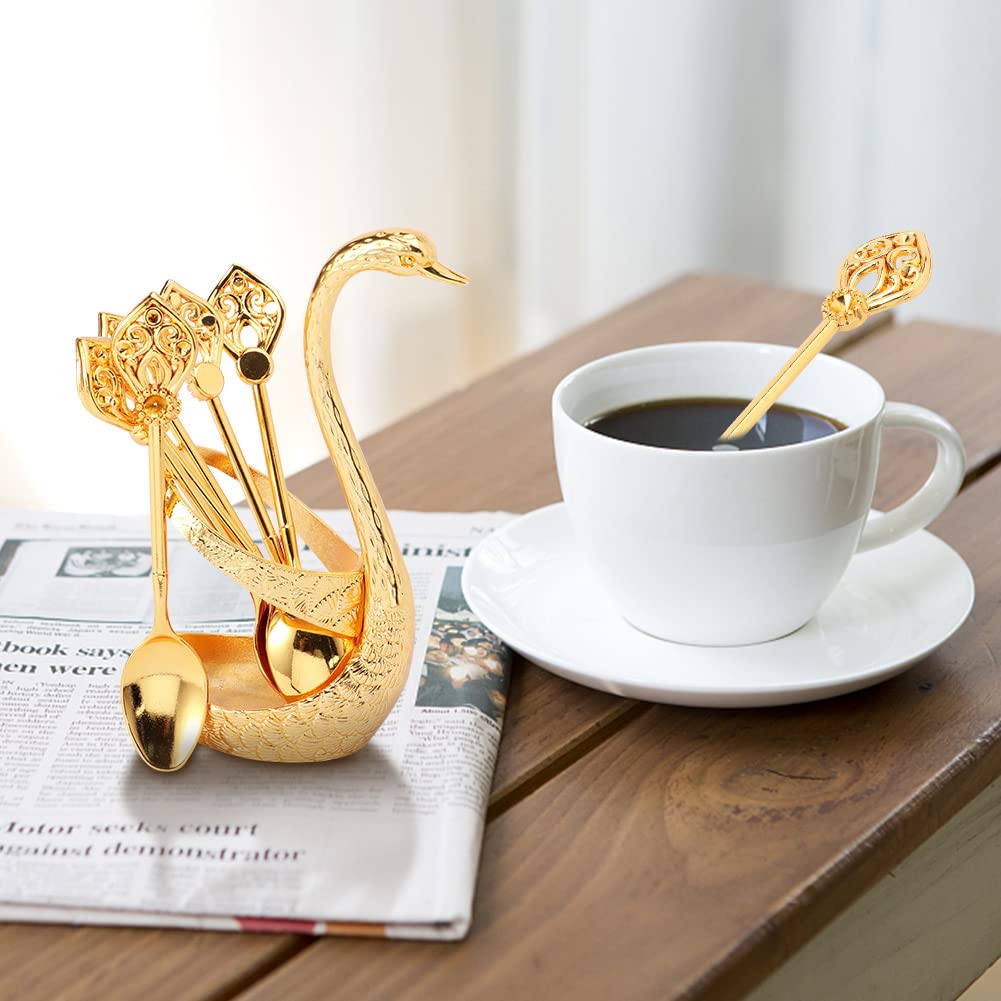 Kaffeelöffel-Set Mit Keramikhalter - 6 Stück, Edelstahl Weiß/gold, 13,8 Cm, Inkl. Halterung, Für Haushalt & Gastronomie