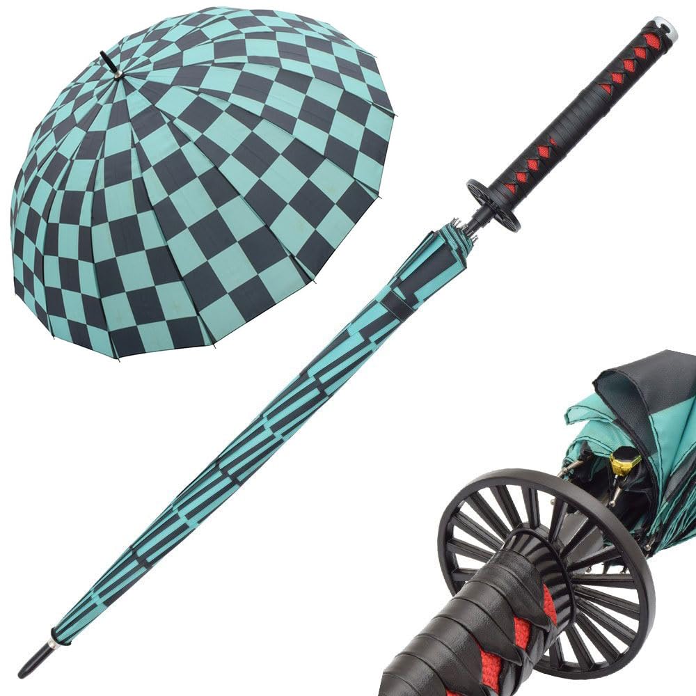 Swords and more Paraguas Demon Slayer – Anime Cosplay Katana, apertura automática, paraguas de espada, Anime Cosplay Ninja Katana Parasol
