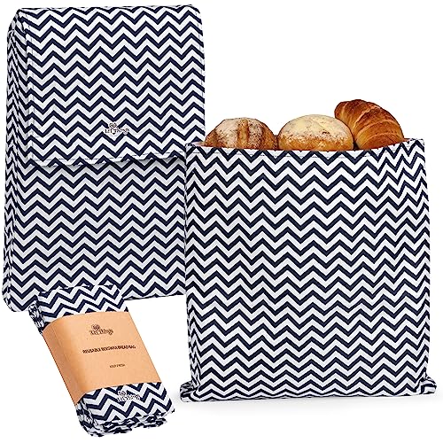 Li’l Things Classic Reusable Beeswax Bread Bags | Set of 2 Sizes | Natural Beeswax Coating | Plastic-Free Bread Storage for Sourdough & Loaves | Black Zig Zag