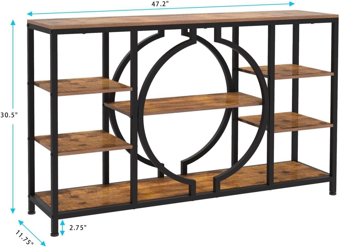 giftgo 47" industrial console tables for entryway rustic sofa table behind couch 4 tier wooden shelves entry table with storage for foyer, hallway, front door,living room (rustic brown, 47") 47" rustic brown