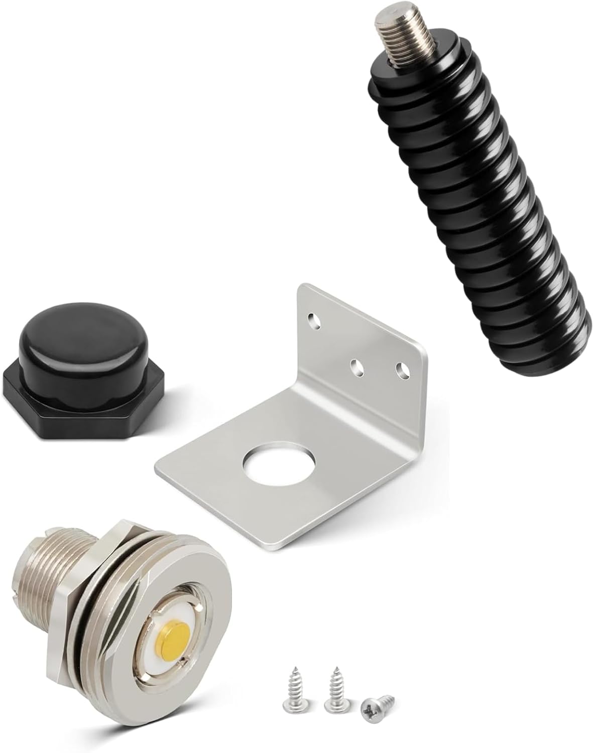 Anina NMO Connector NMO to UHF PL259 Coax Adapter with L Shape Antenna Bracket and SS-3H CB Antenna Spring 305311SS Stainless Steel Heavy Duty Radio Antenna Base Mount