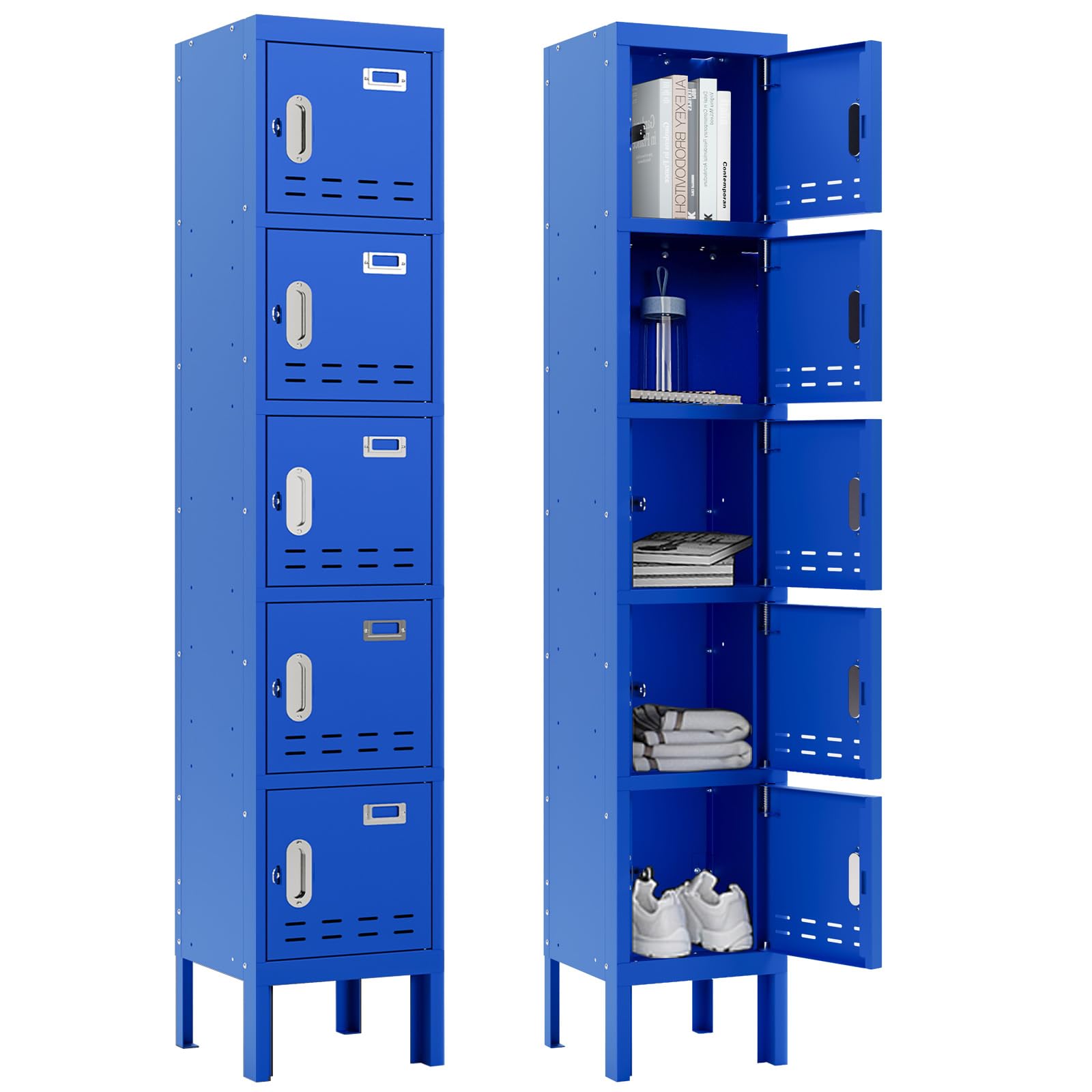BUTISOW Metal Lockers - 66" Height Steel Lockers for Employees with 5 Door Storage Locker with Card Slot for Employees Gym School Home Office Garage - Assembly Required