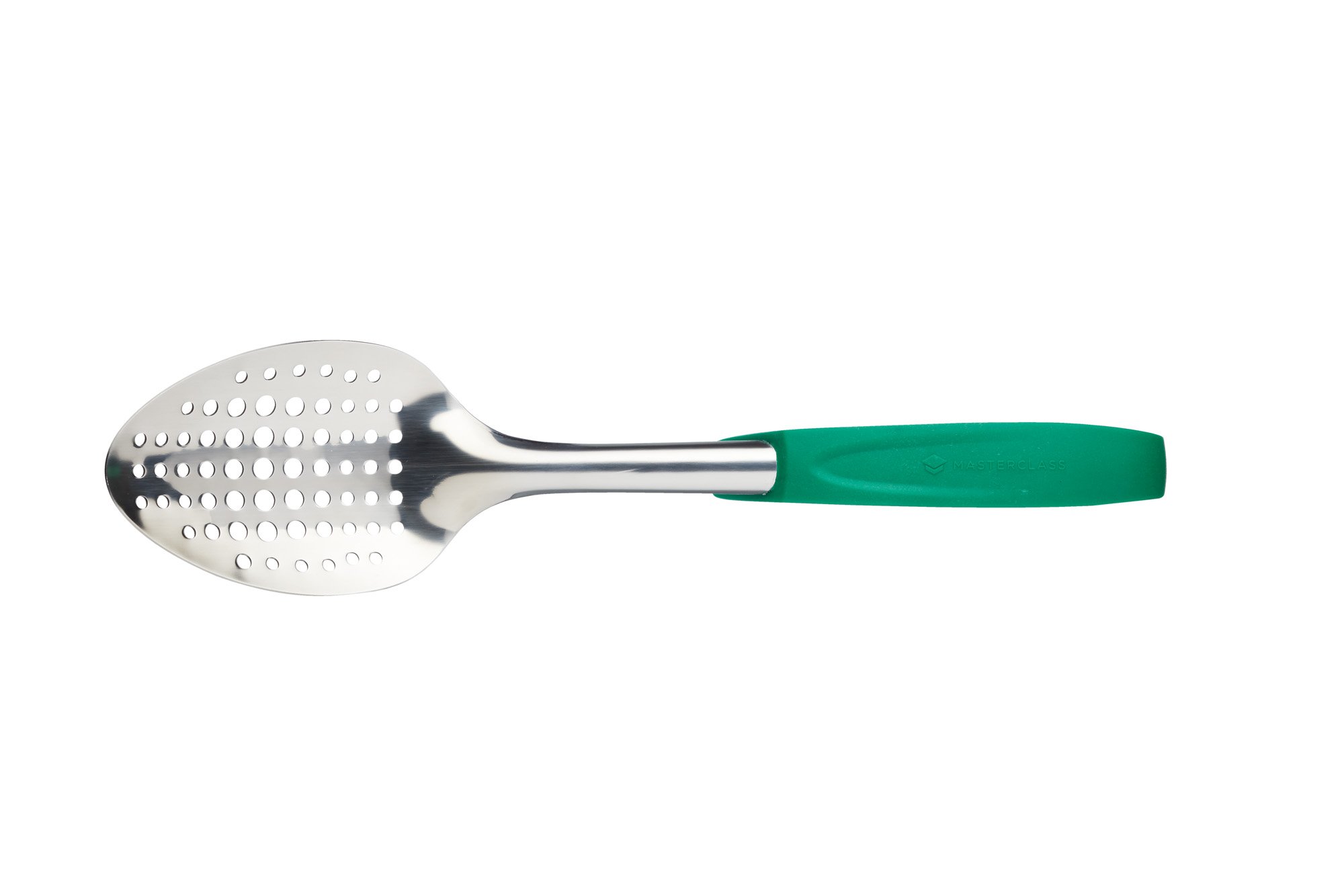 MasterClass Colour-Coded Catering-Quality Stainless Steel Slotted Spoon, 34 cm (13.5") - Green (Vegetarian)