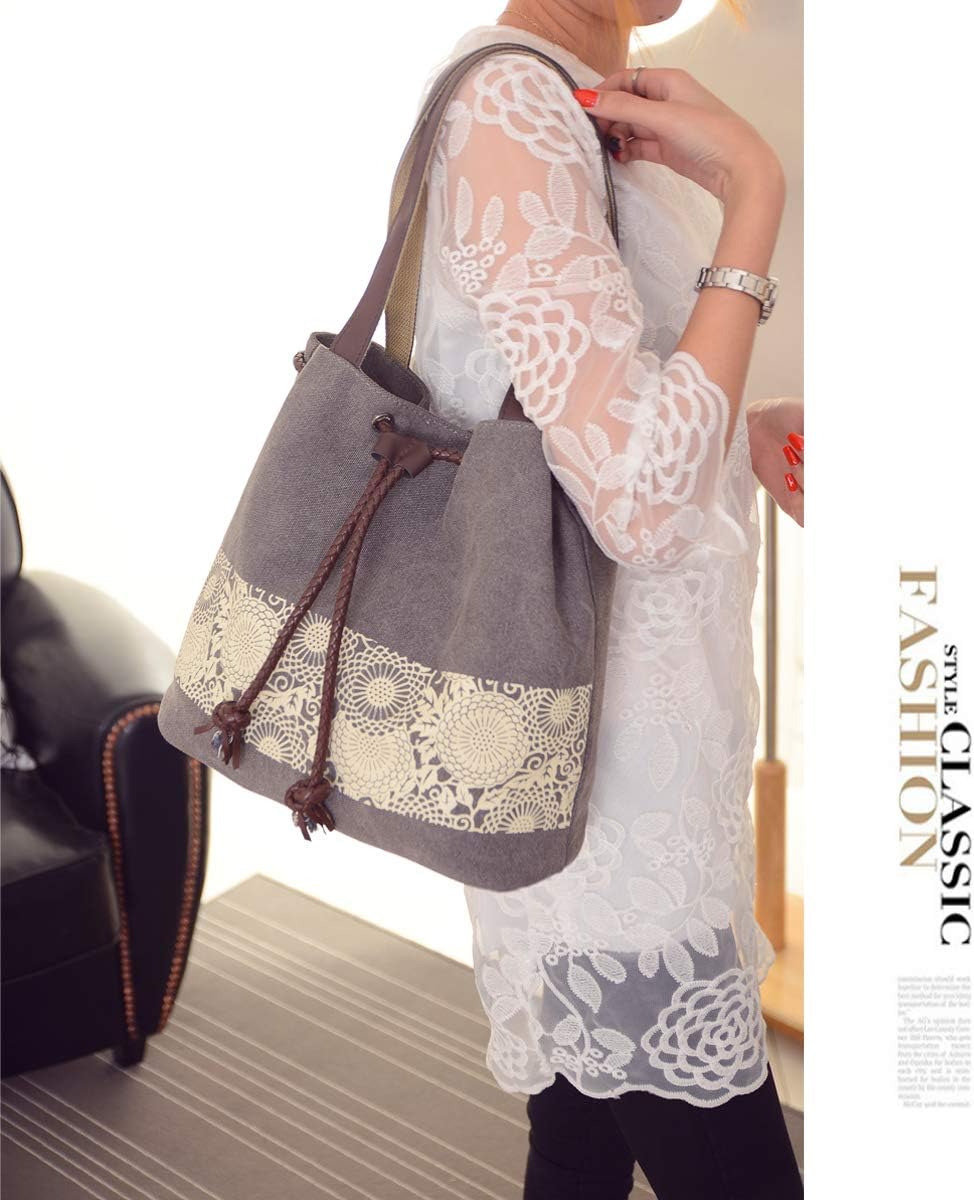 Women Printing Canvas Shoulder Bag Casual Handbags Purse Retro Tote - Image 3
