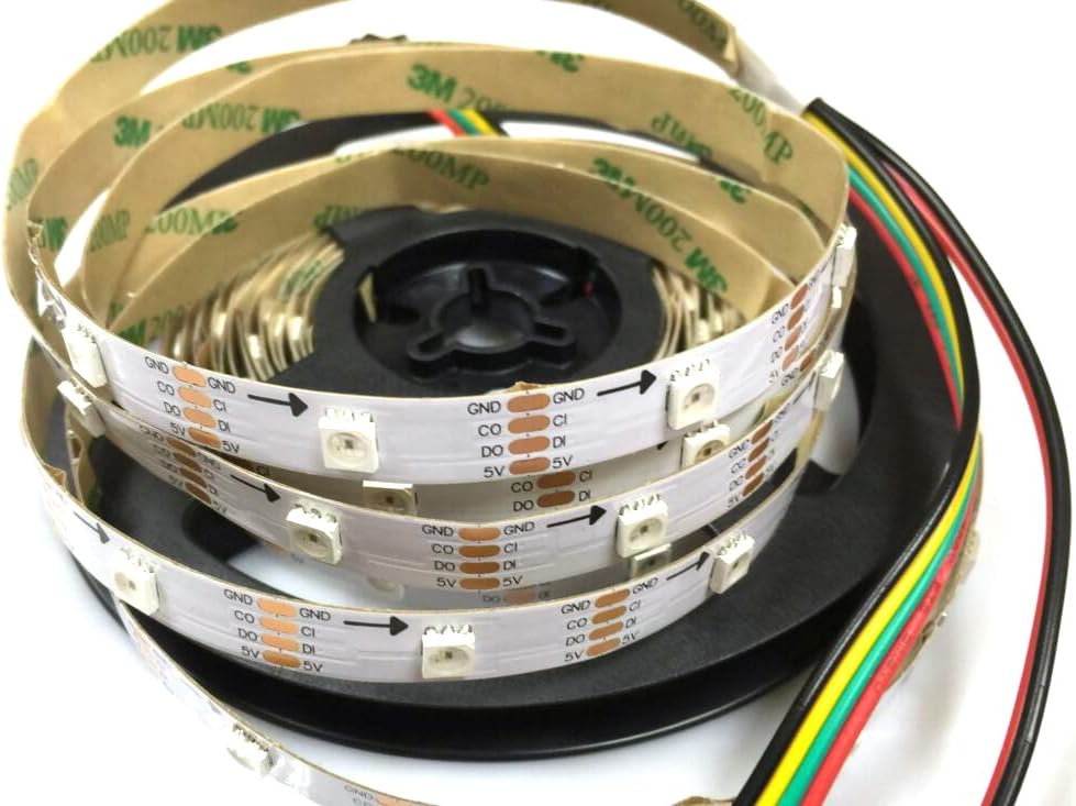 5m APA102 Smart LED Pixel Strip 30 LEDs/Pixels/m,Non-Waterproof IP30 Data and Clock Seperately DC5V (White PCB) [Energy Class F]