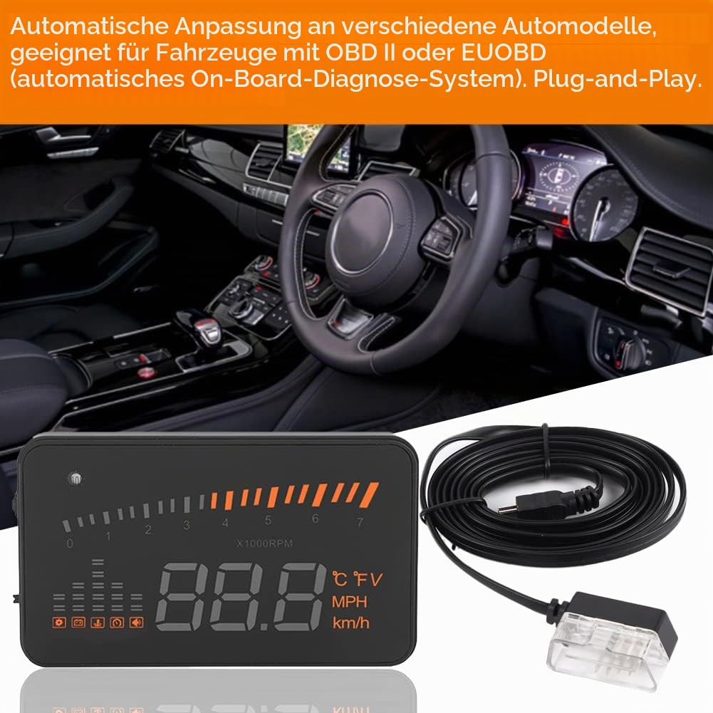 Headup Display Auto, Auto HUD Alarmsystem Universal 3 Zoll Heads Up Display Auto Mit LED Digtalanzeige OBDII Schnittstelle Geschwindigkeit Warnung Windschutzscheibe Projektors System für Auto LKW