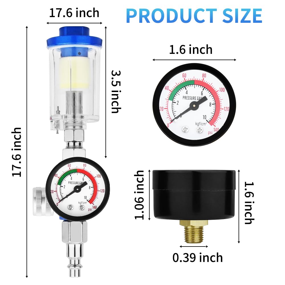 Regolatore del compressore d'aria 1/4 con manometro e separatore d'acqua del compressore d'aria, separatori di olio d'acqua per la sostituzione, regolatore del filtro del compressore d'aria