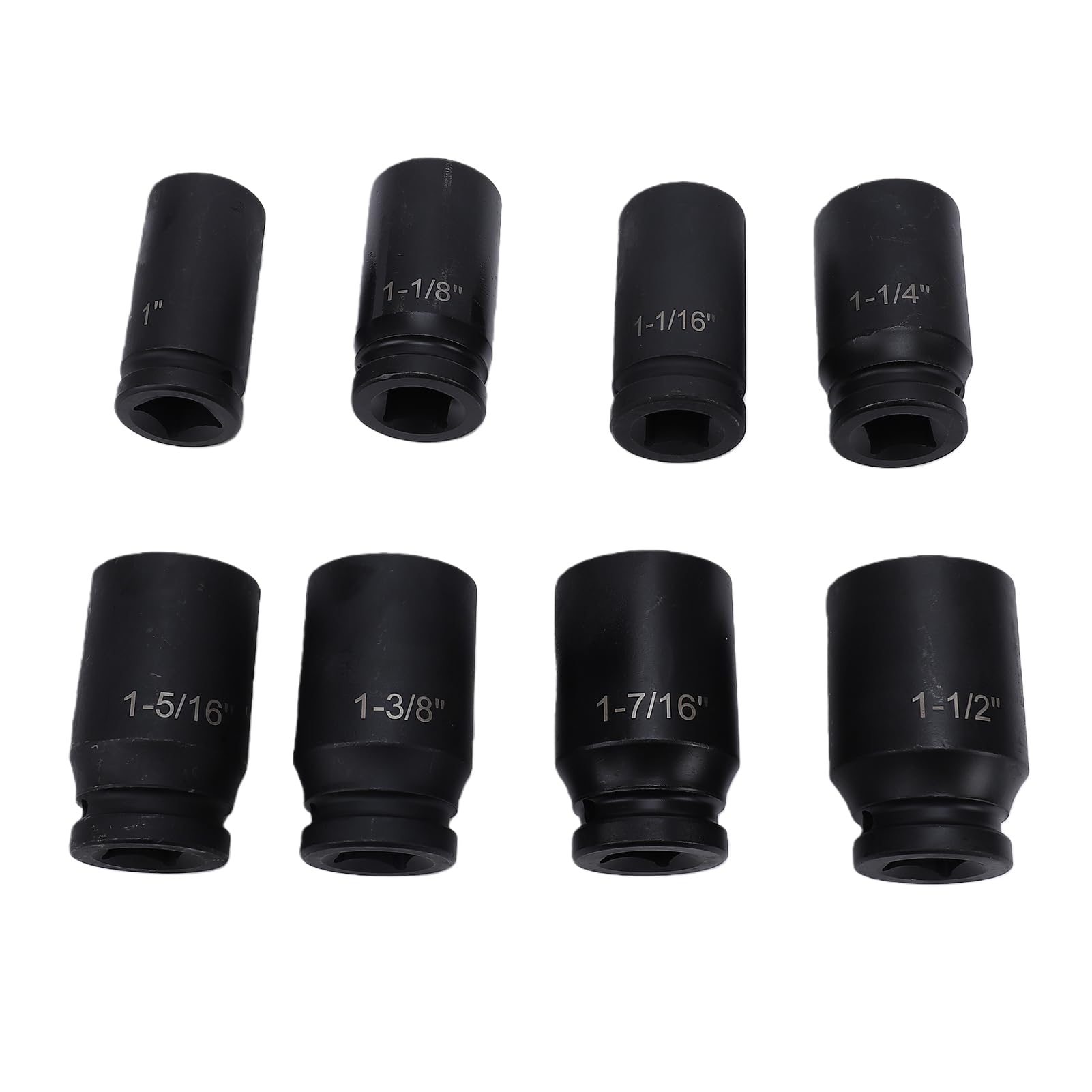 Akozon Juego 8 Vasos Impacto 3/4 Pulgadas Accionamiento Acero CrMo Profundos 6 Puntos SAE 1 a 1-1/2 Pulgadas para Autos CMB0135