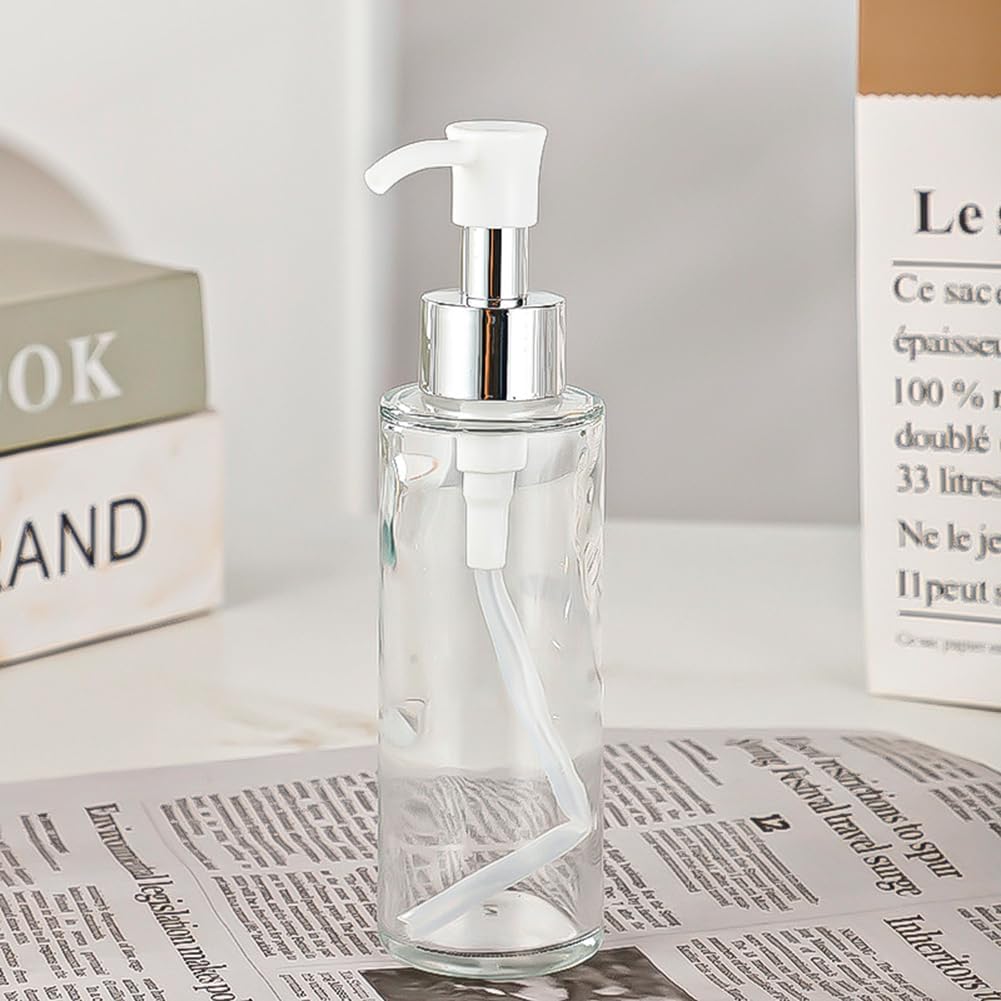 2Pcs 120ml/4oz Transparent Glass Lotion Pump Bottles with White Pump Head Empty Refillable Liquid Soap Dispense Press Bottle Toiletries Storage Containers for Essential Oils Shampoo Gel - Image 6