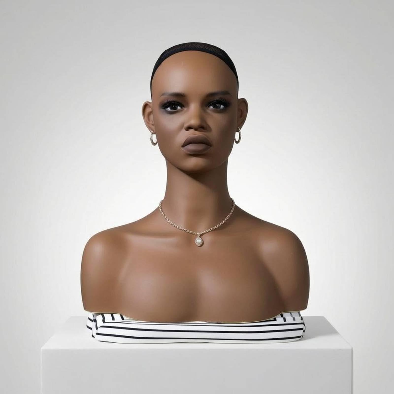Tête de Perruque, Tête Mannequin Femme avec Épaules | Surface Lisse Tête Mannequin Perruque Brun Foncé d'affichage, support de perruque pour présentation de chapeaux et chapeaux