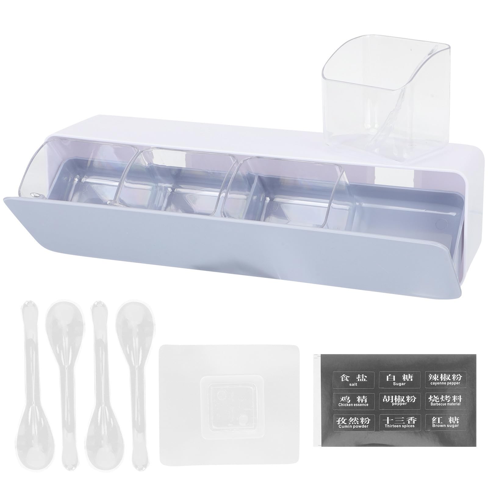 Especiero de cocina de 4 compartimentos montado en pared que facilita la limpieza diaria