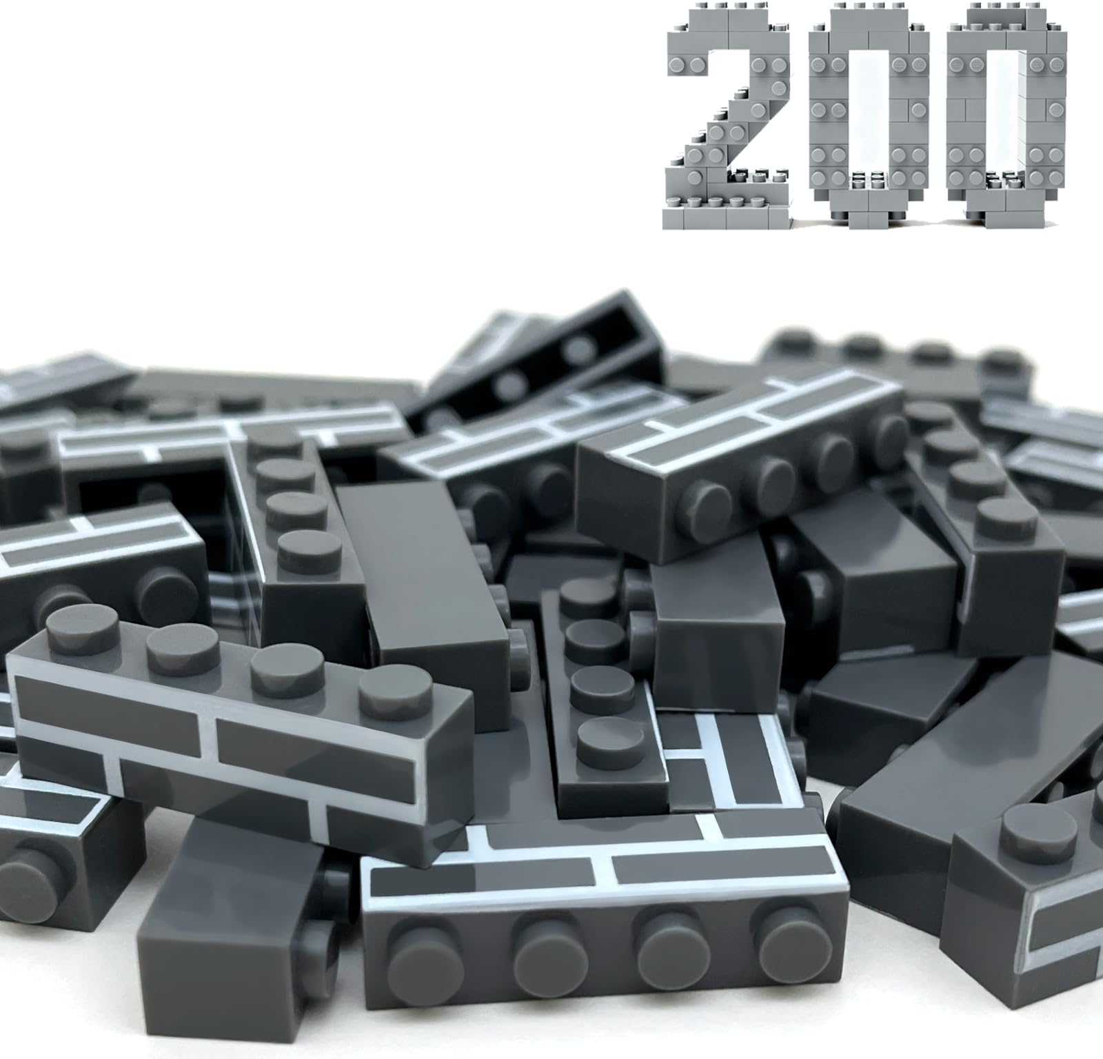 200Pcs Classic Wall Building Bricks Dark Grey
