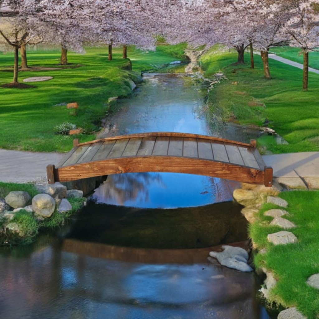 SamsGazebos Zen Japanese Style Wood Garden Bridges, 6', Brown
