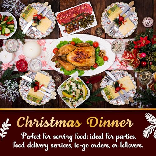 Image of Confettiville Christmas Paper Plates, 50-Count Disposable Christmas Dinner Plates, Scalloped Gold, Party Supplies