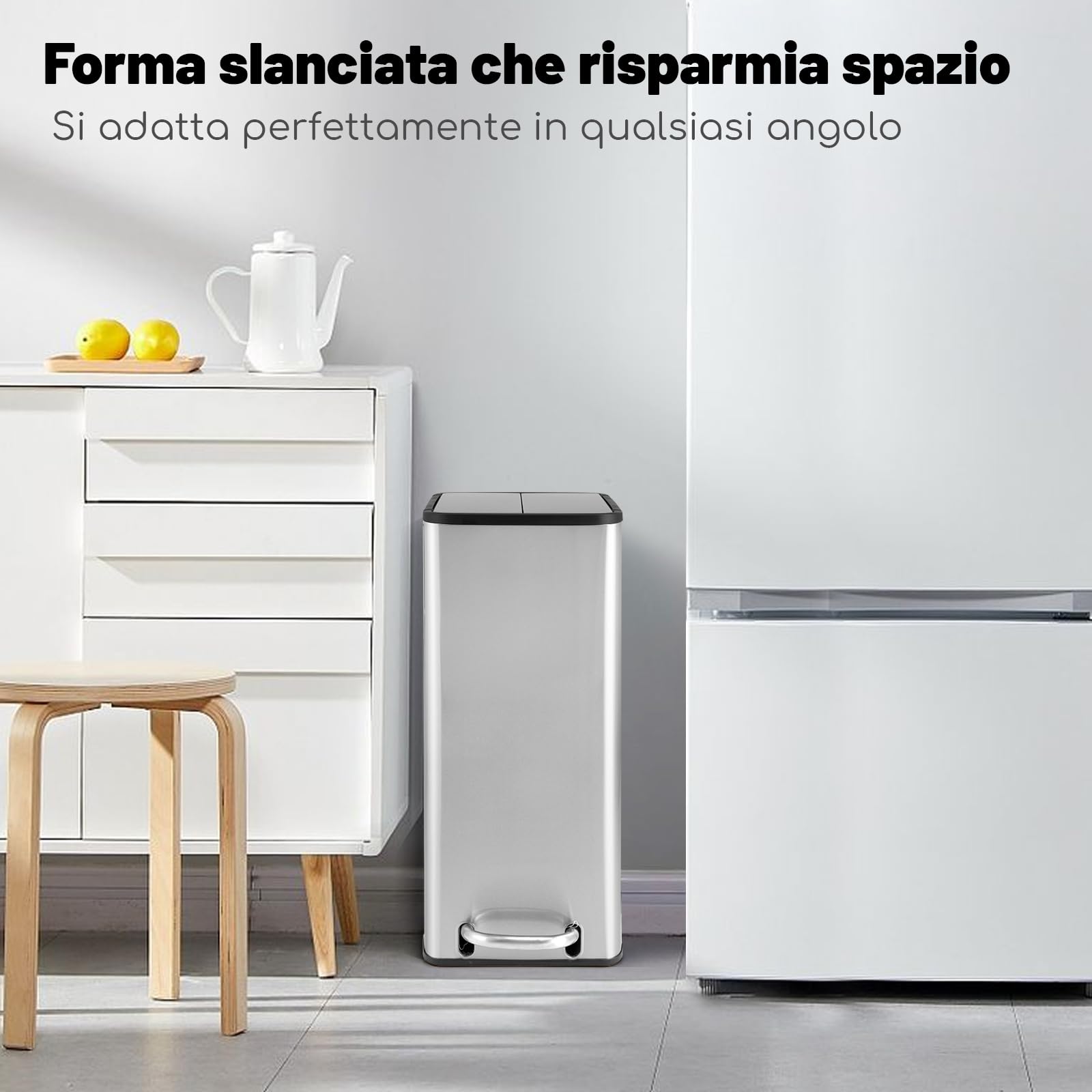 COSTWAY 46L Bidone Rifiuti Acciaio Inox con Pedale, Chiusura Morbida | Cestino Porta Rifiuti con Secchio Interno Rimovibile per Casa Ufficio
