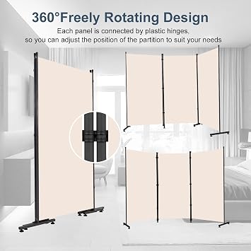 Room Divider 6ft Room Dividers and Folding Privacy Screens, 3 Panel Partition Room Divider Fabric Panel, Indoor Wall Divider for Room Separation Freestanding Space Separators for Bedroom Office Studio