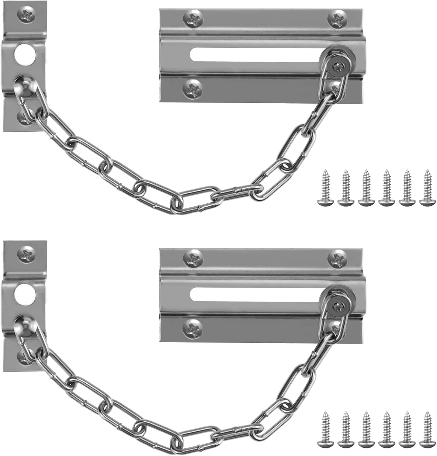 2Pack Door Chain, Door Chains for Front Door Security Nickel Plated Door Chain Lock with Screws