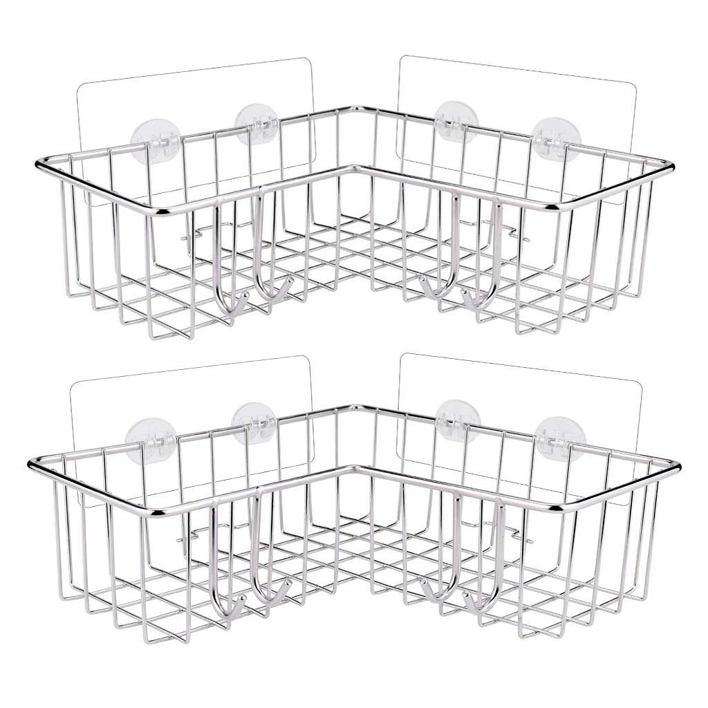 m kvfa 2Pcs Shower Caddy No Drilling Adhesive Wall Mounted Stainless Steel Bathroom Shelf Storage Organizer Bath Shelf