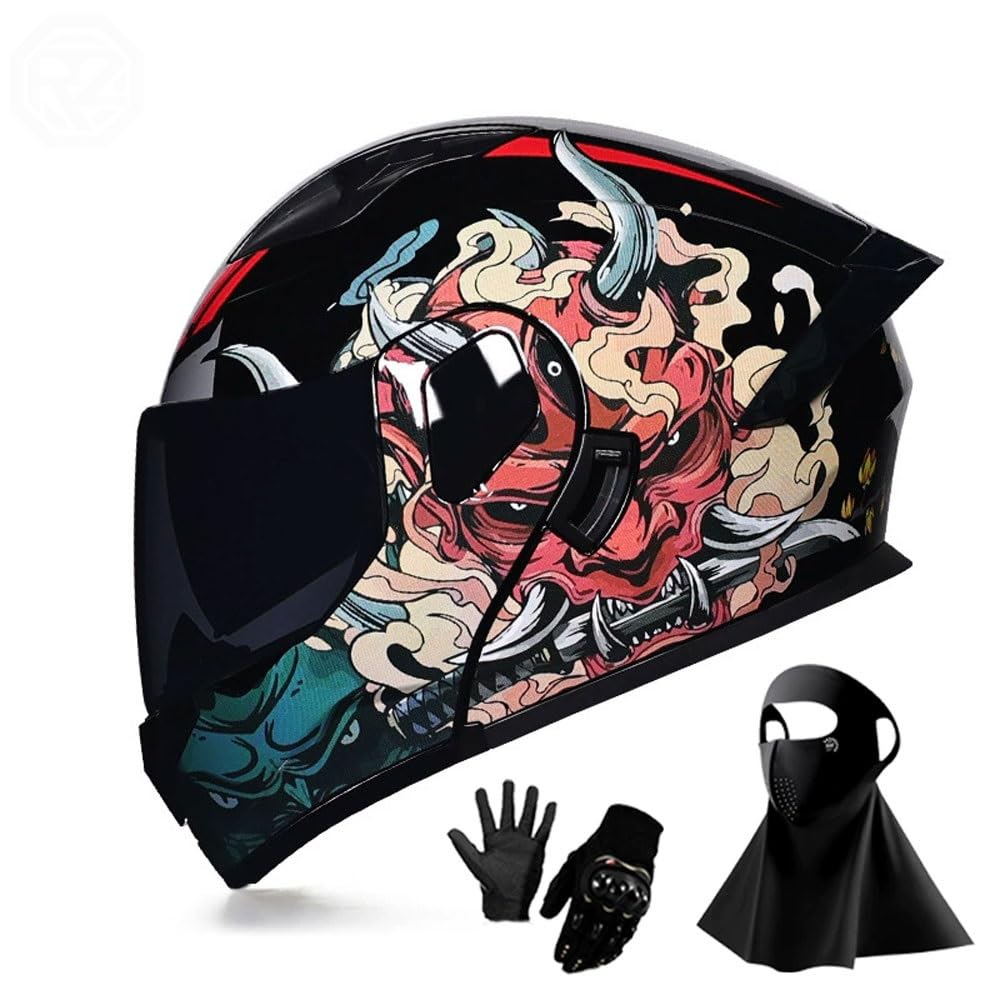 Ragopilen P12 Helmet, Full Face Motorcycle Helmet Approved 2 Visors Black Night Vision Adult Kids M-2Xl 3Pcs(,L(57-58Cm))