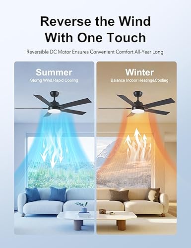 Miniatura 6 de Ventiladores de techo de 42 pulgadas con luces y control remoto, ventilador de techo negro con 5 aspas, motor DC reversible de 6 velocidades, LED