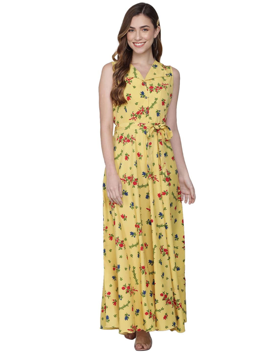 RUDRAKRITIWomen Crepe Sleeveless Collar Dress