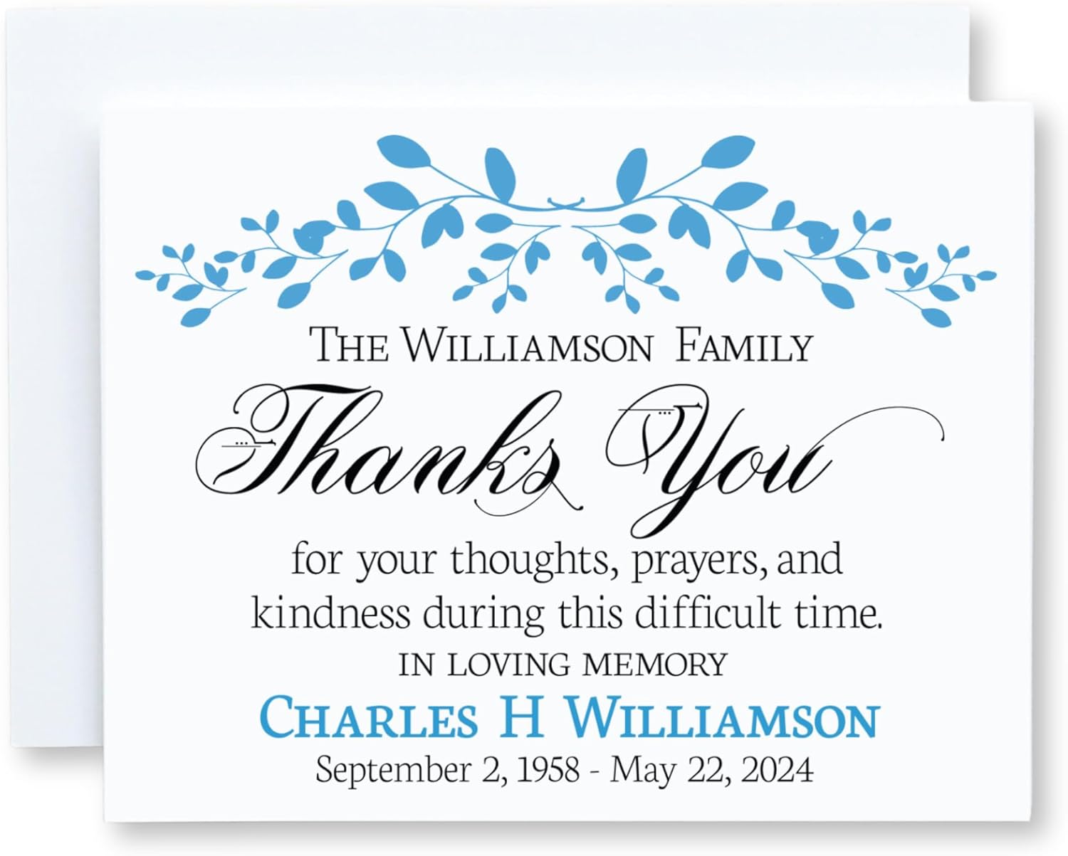 Personalized Funeral Sympathy Condolence Thank You Cards, Memorial Thank You Notes, Choose Quantity and Ink Color, Memorial Condolence Custom Thank You Cards with Message Inside