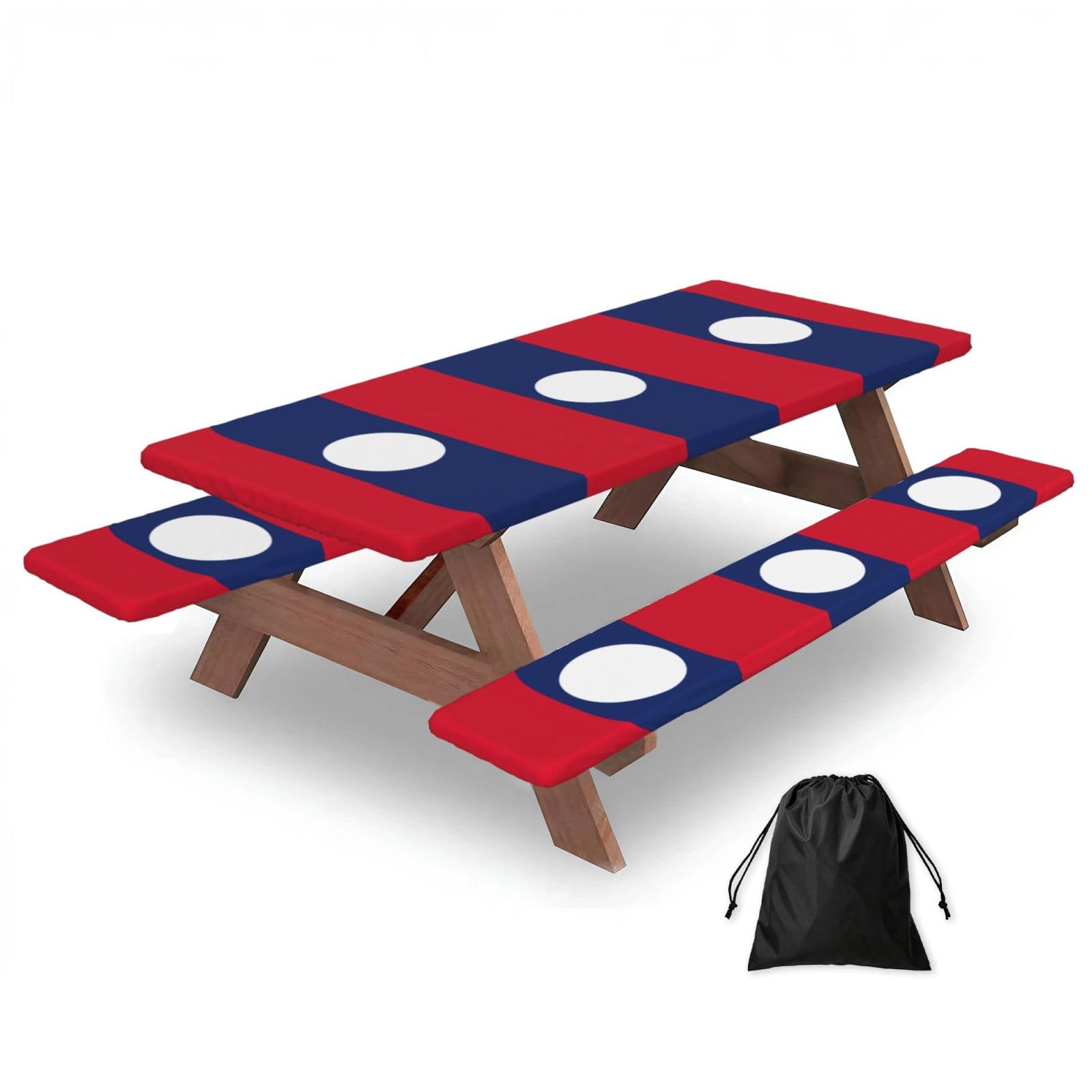 Zyjhyy Black Flag Of Laos Print 3 Pack Wipeable Picnic Bench Cover And Table Cover Lightweight Table Cloth For Camping Outdoor