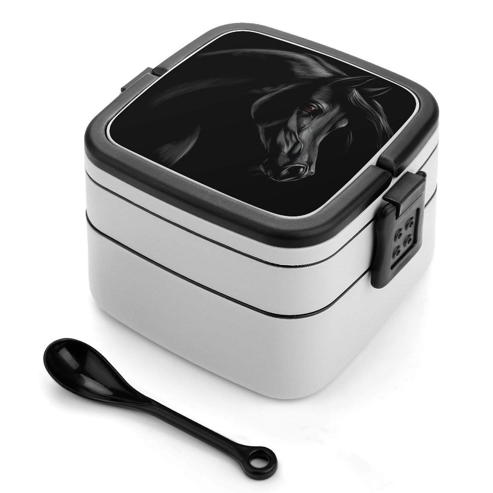 CGSBNGHA Black Arabian Horse Bento Lunch Box 2 Layer Lunchbox Food Container for Adults Office