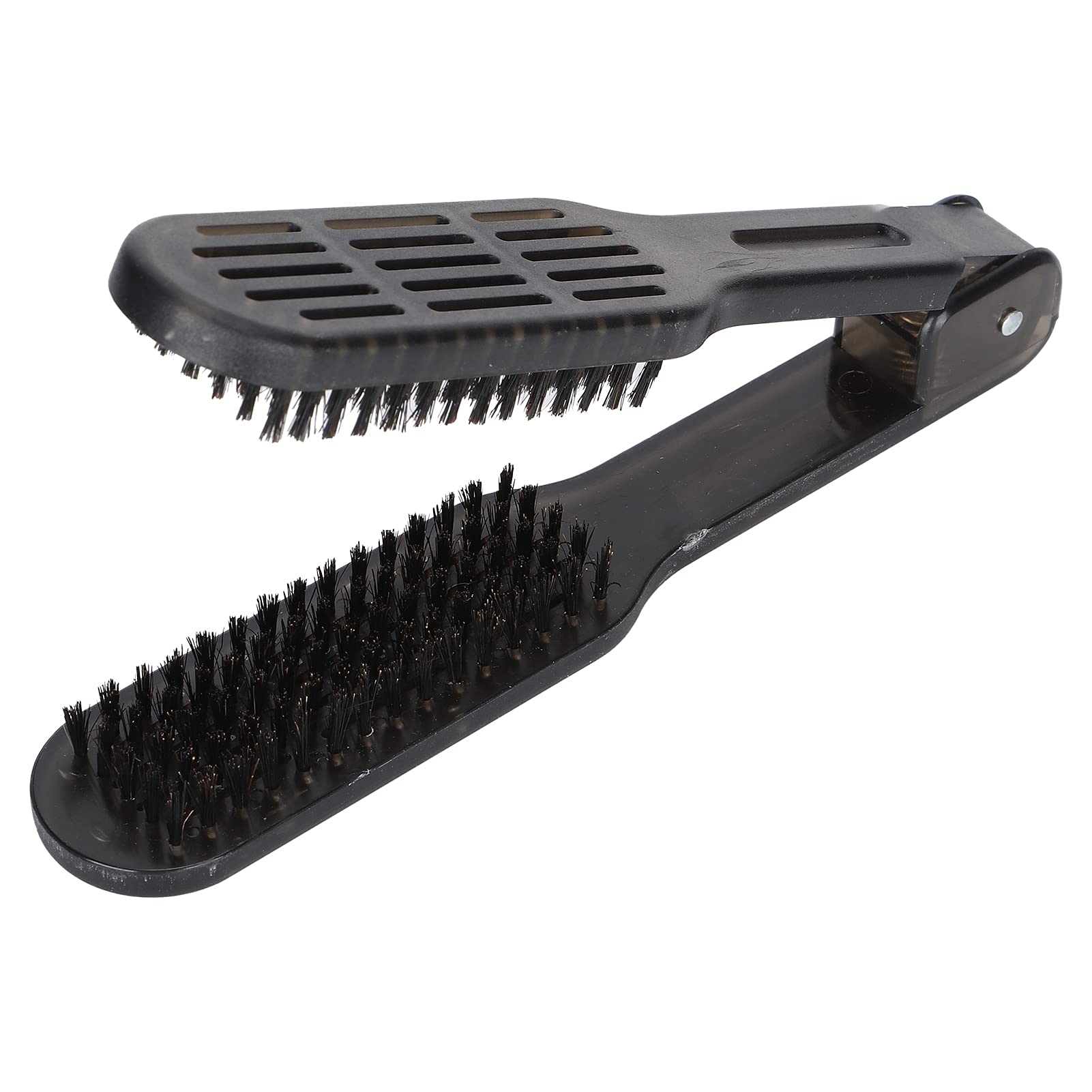 Bristle Hair Brush - Double Side Hair Straightener Brush with Heat Resistant Clamp and Detangler Comb, Black, Small - Image 2