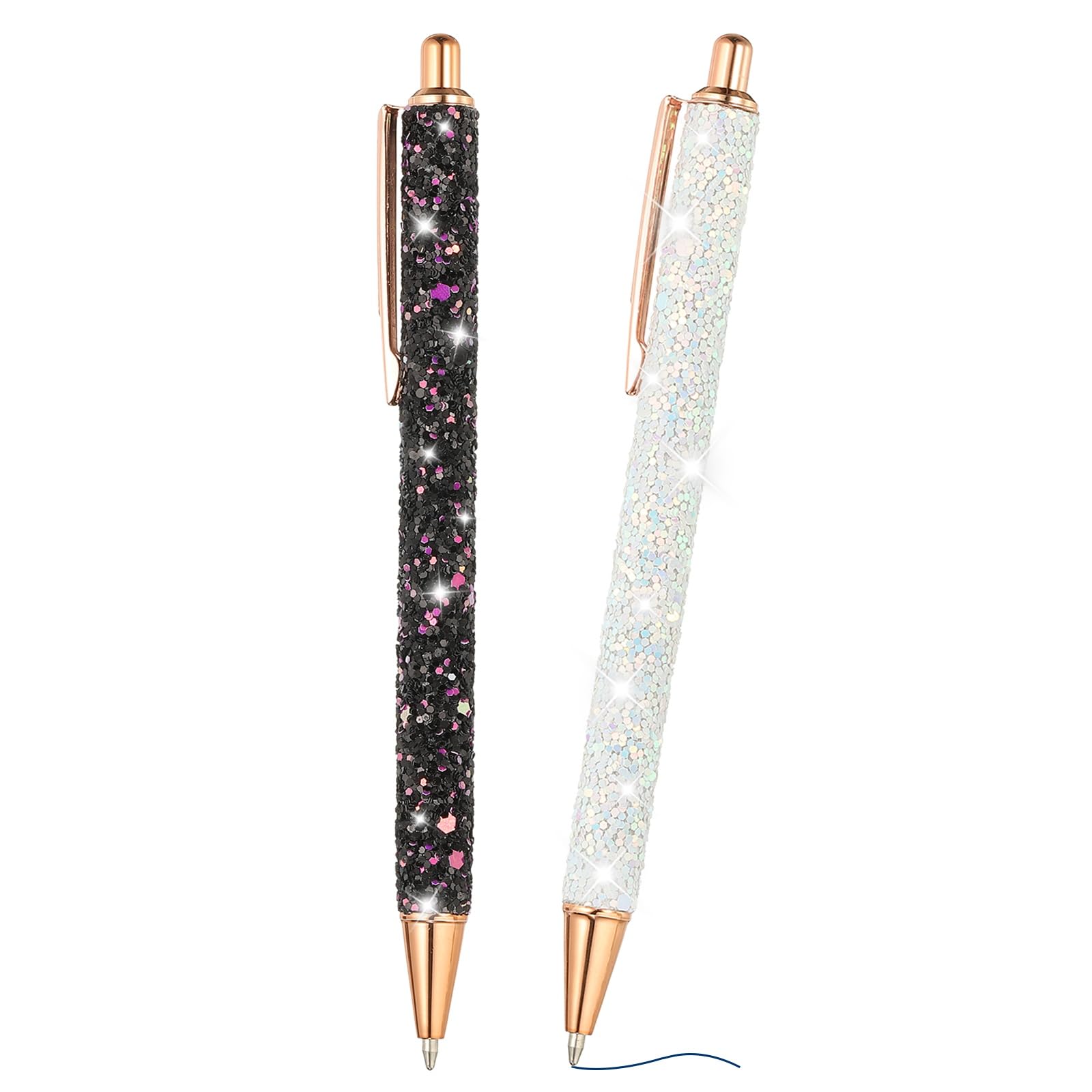 PATIKIL Penne Glitter In Metallo, 2 Pezzi - Penne A Sfera Con Paillettes, Inchiostro Nero, Colori Rosso Rosa Viola