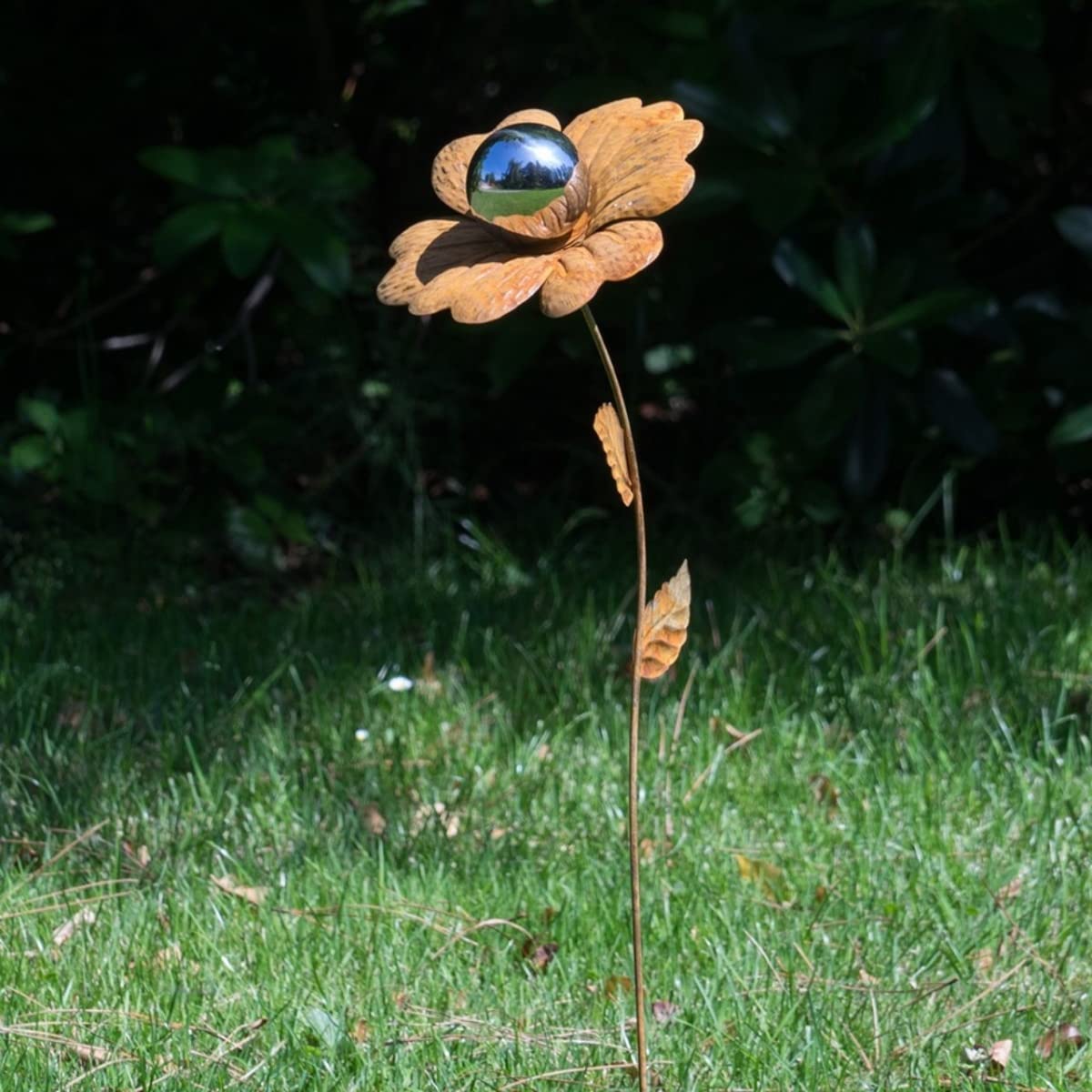 CIM Gartenstecker 'Mirror Mohn' Aus Edelrost – 117 Cm Hoch, Mit Polierter Edelstahlkugel & Erdspieß, Für Garten & Terrasse