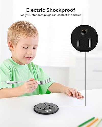 Miniatura 4 de Ojal de alimentación empotrado con puerto USB-C de carga rápida de 20 W - Toma de encimera de montaje empotrado para escritorio, espacio de trabajo