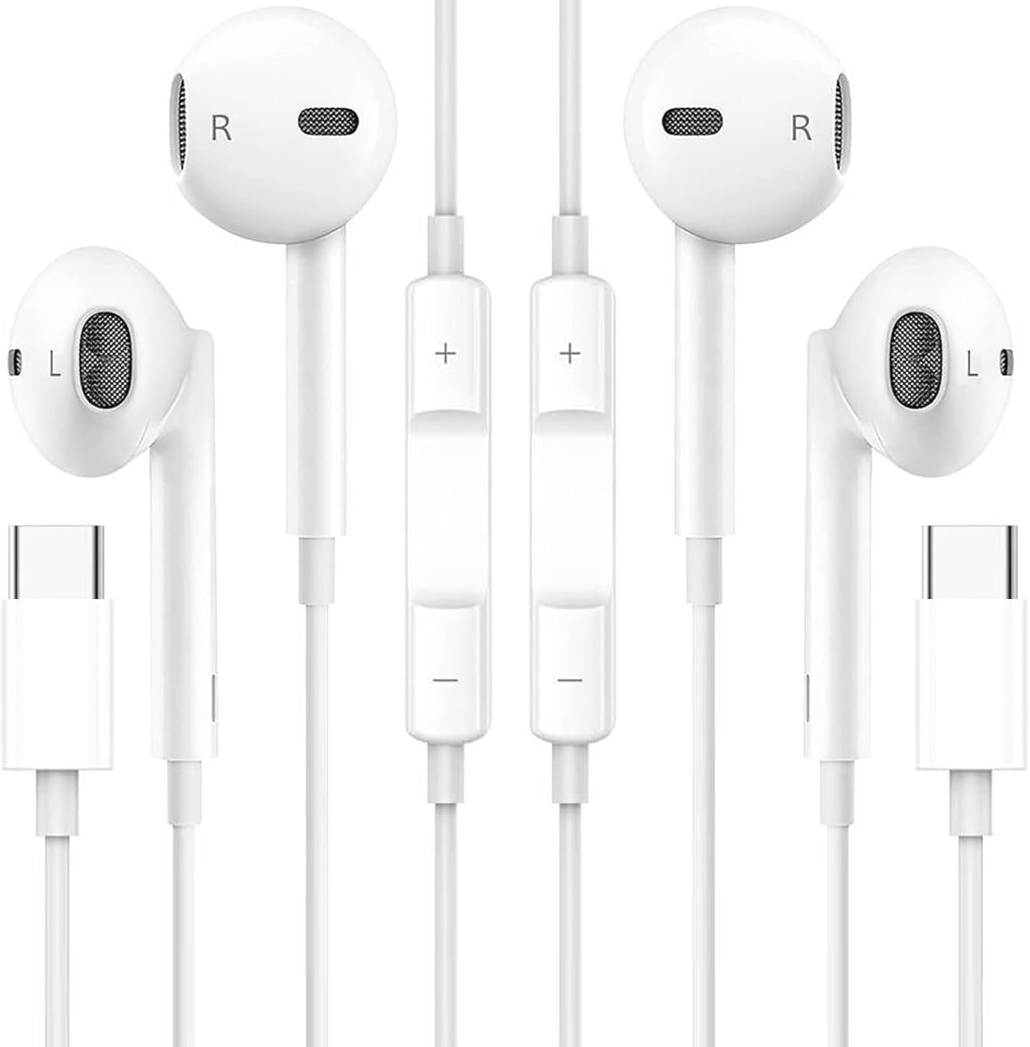 2 Pack USB C Headphones Earbuds for iPhone 17/16/Plus, Type C Earbuds Wired Earphones (Microphone & Remote Control) Noise Cancelling for iPhone 15 Pro Max, Galaxy S23/S22/S21/Ultra Note 20, Pixel